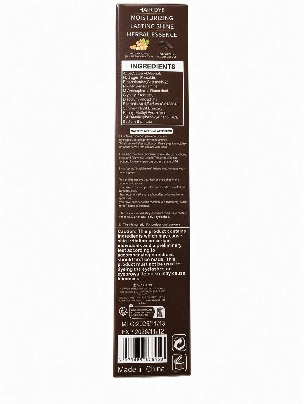 SUMVX Chestnut Brown Hair Dye Shampoo 3 in 1 Gray Coverage Herbal 100ml